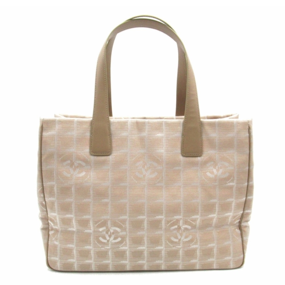 CHANEL Beige Canvas Tote with Tan Leather Handles